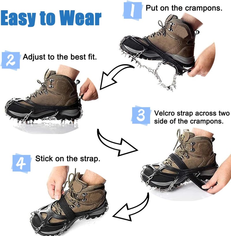 Goodffy Crampons Ice Cleats, Anti Slip 19 Stainless Steel Spikes Ice Snow Grips for Boots Shoes Women Men Traction Cleats Protect Footwear for Hiking Mountaineering Fishing Walking Climbing - Image 3
